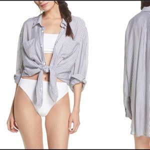 Something Navy women’s long sleeve boyfriend shirt